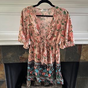 Deep V  Peachy Floral Sundress